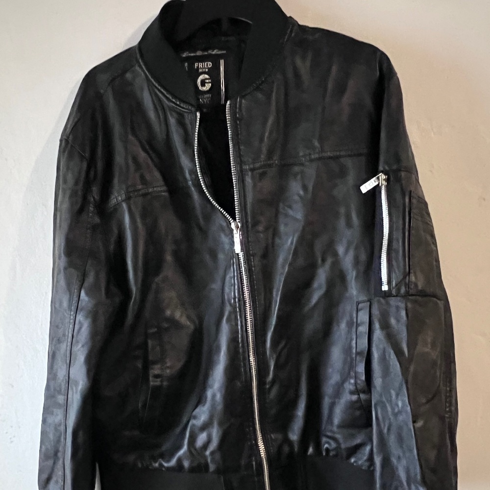 FRIED DENIM's CAMO LEATHER JACKET BLACK size XL *EXCELLENT CONDITION*